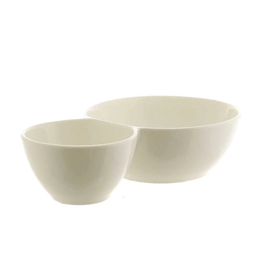 Wheel & Barrow White 24cm Porcelain Divided Serving Bowl - 2 Compartment Dish for Meals & Salads