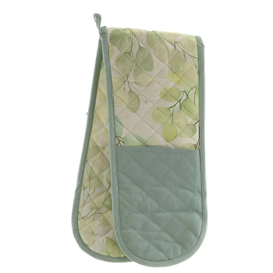 Wheel and Barrow Heat-Resistant Leaf Print Double Oven Mitts in Neutral Tones