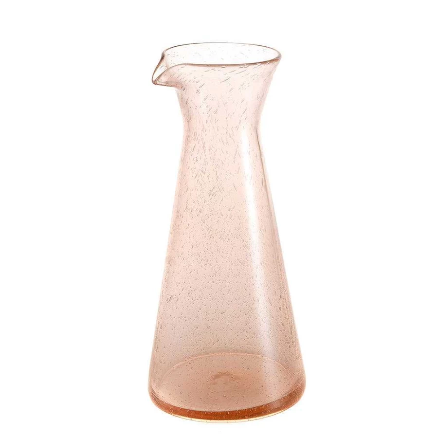 Wheel & Barrow Rose Pink Glass Carafe with Bubble Design - 985ml Decanter for Water or Wine