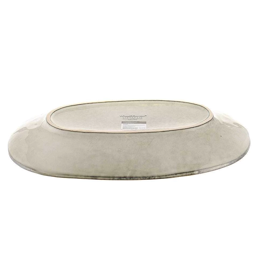 Wheel and Barrow Olive Green Stoneware Oval Serving Platter 37cm x 23cm Dish