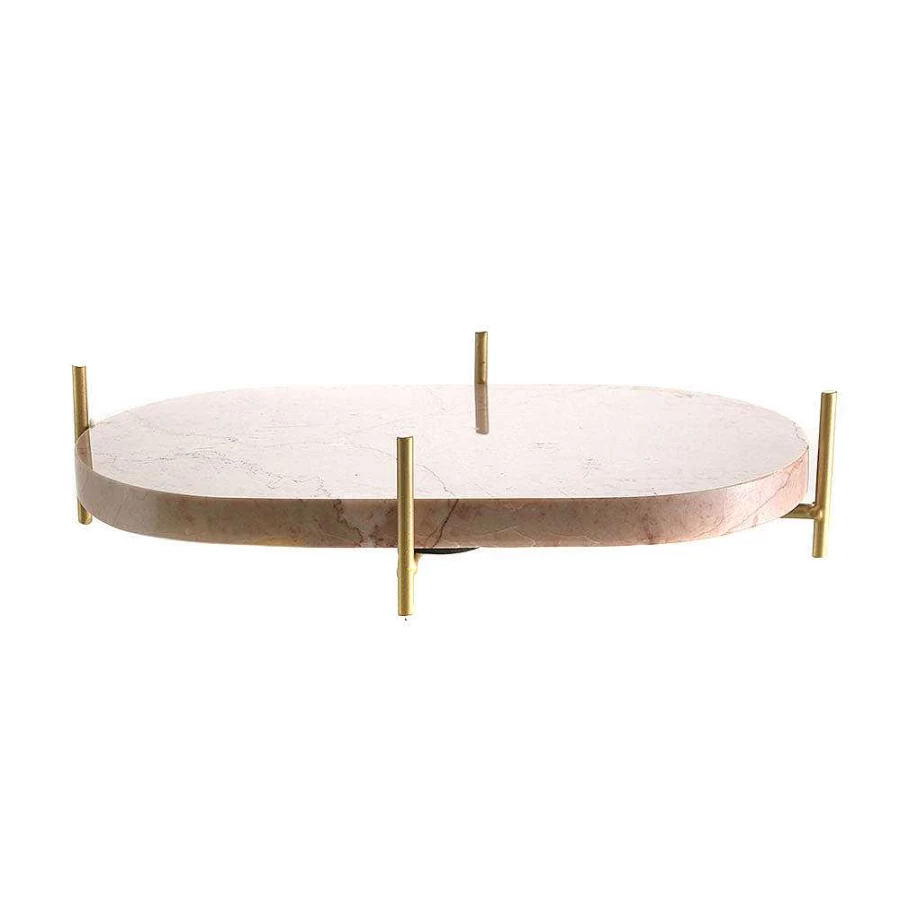 Wheel and Barrow Pink Marble Serving Tray with Gold Stand - 30x18x7cm Elegant Platter for Charcuterie, Cheese & Entertaining