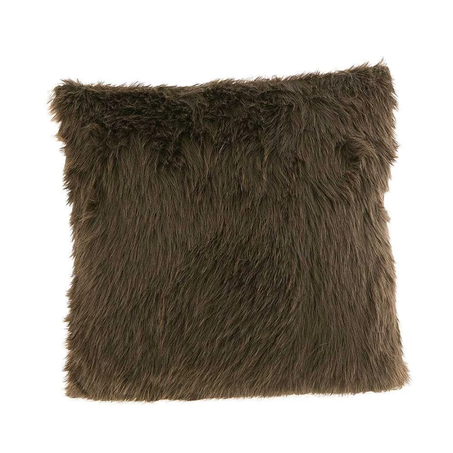 Wheel and Barrow 50x50cm Chocolate Brown Faux Fur Cushion with Velvet Back - Luxurious Decorative Pillow Cover