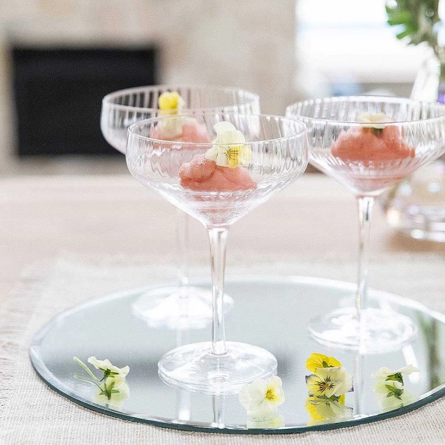 Wheel and Barrow Clear Ribbed Coupe Glass 255ml - Optic Design for Cocktails and Drinks