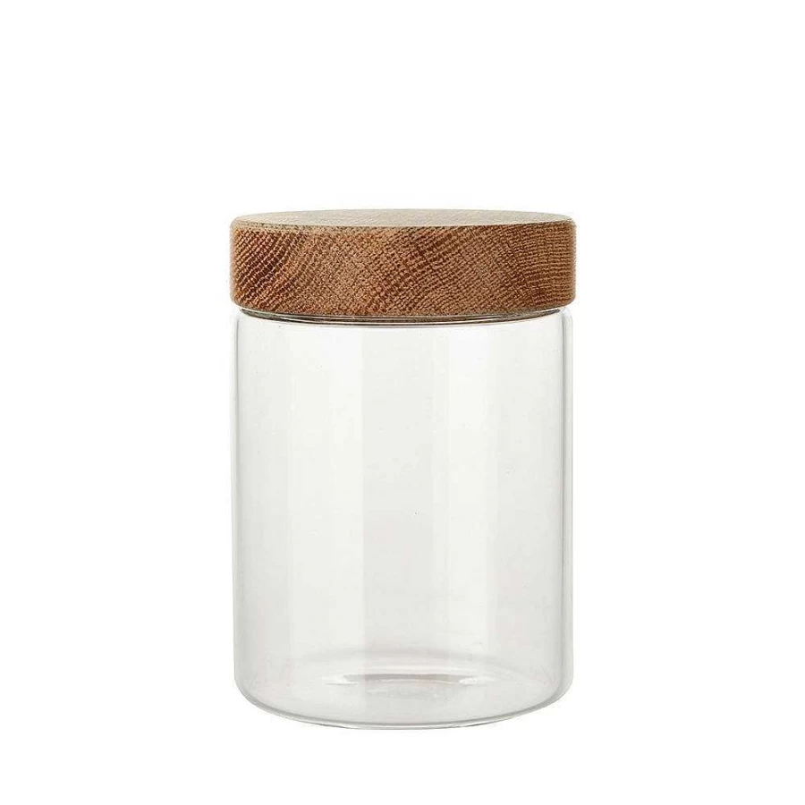 Wheel and Barrow 700ml Glass Jar with Oak Wood Lid - Airtight Medium Storage Container for Kitchen Pantry