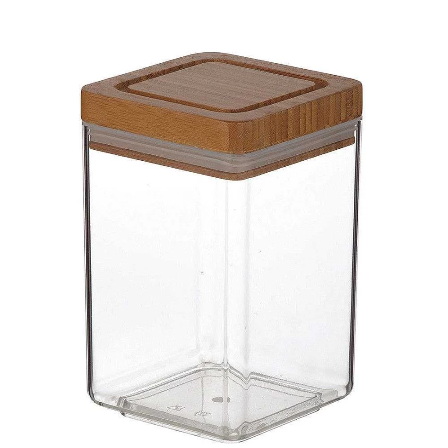 Wheel and Barrow 1.4L Square Acrylic Canister with Bamboo Lid - Airtight Kitchen Storage Container