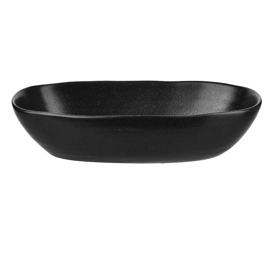 Wheel & Barrow 22.5cm Black Deep Oval Serving Bowl - Durable Stoneware Dish for Salads & Soup
