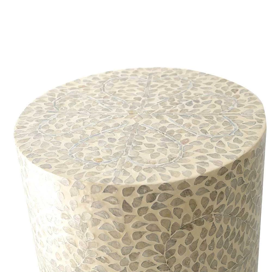 Wheel and Barrow White & Grey Capiz Leaf Design Side Table