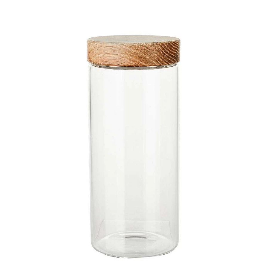 Wheel and Barrow 1.3L Glass Storage Jar with Oak Wood Lid - X Large Airtight Container for Kitchen Pantry Organization