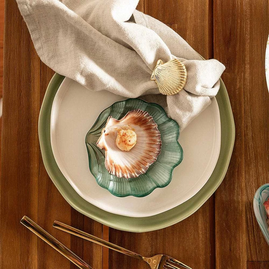 Wheel and Barrow Light Blue 14Cm Shell Plate - Decorative Ceramic Dinner Plate