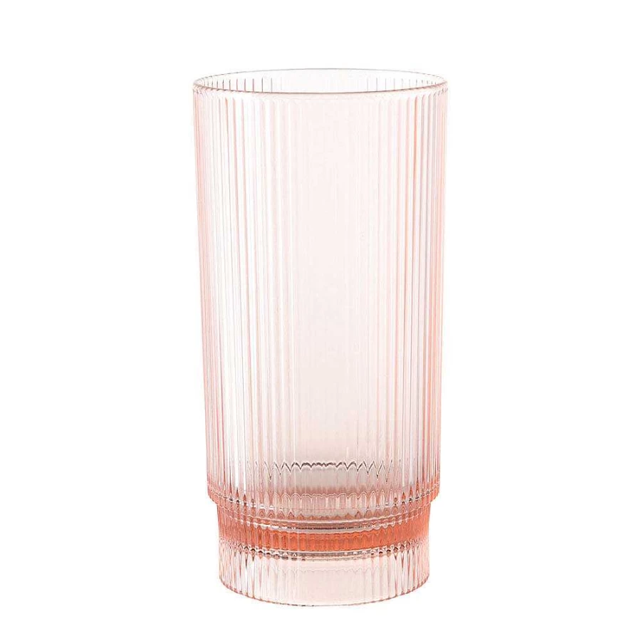 Wheel and Barrow Pink Acrylic Ribbed Highball Glass - 410ml Drinking Cup for Cocktails & Beverages