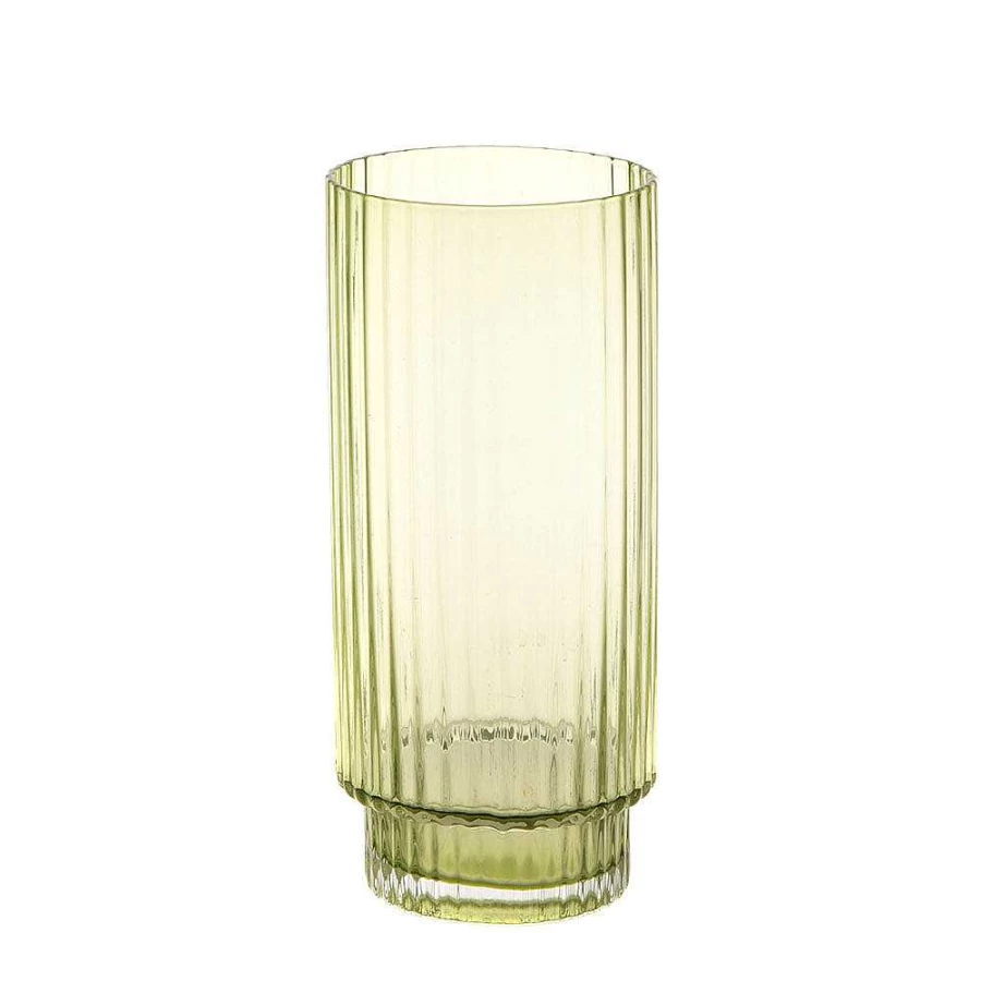 Wheel and Barrow Hi Ball Optic Olive Green Glass 490ml - Premium Drinking Glass for Cocktails and Beverages