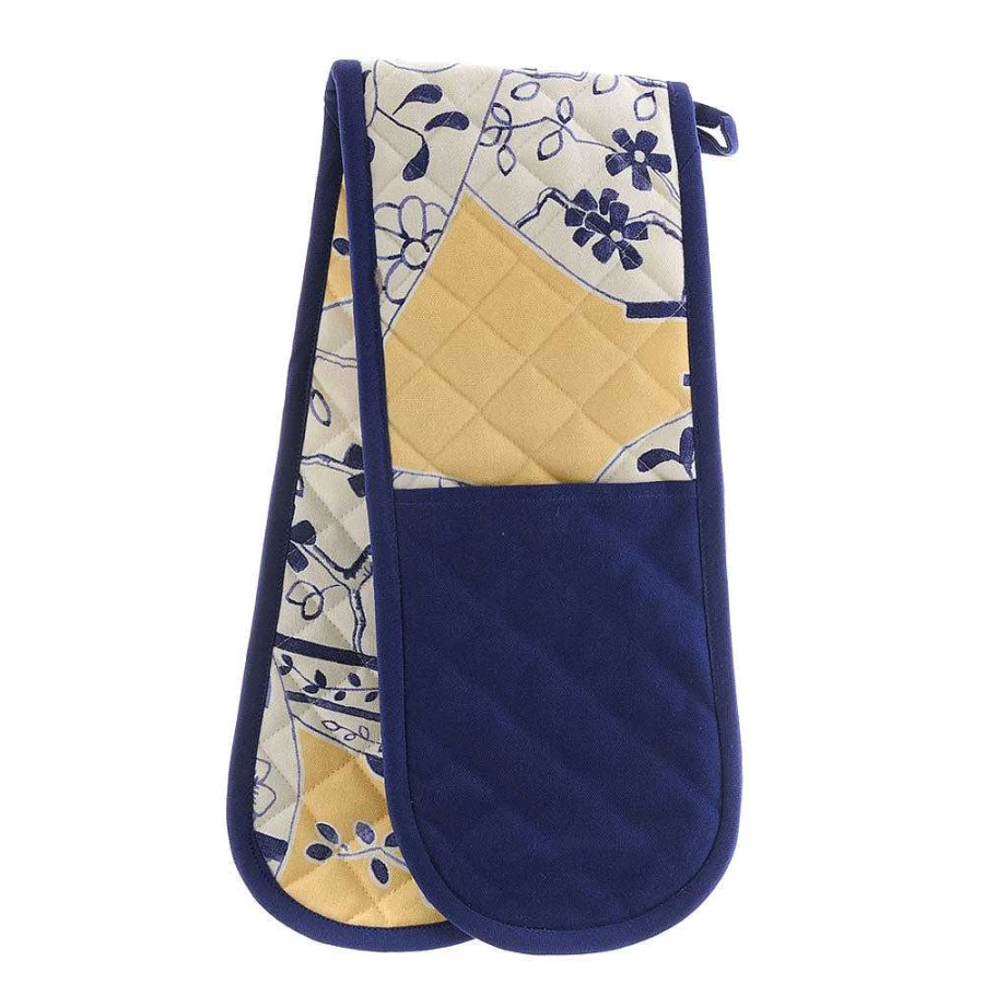 Wheel and Barrow Heat-Resistant Double Oven Mitt with Teapot Print - Kitchen Safety Gloves for Baking and Cooking