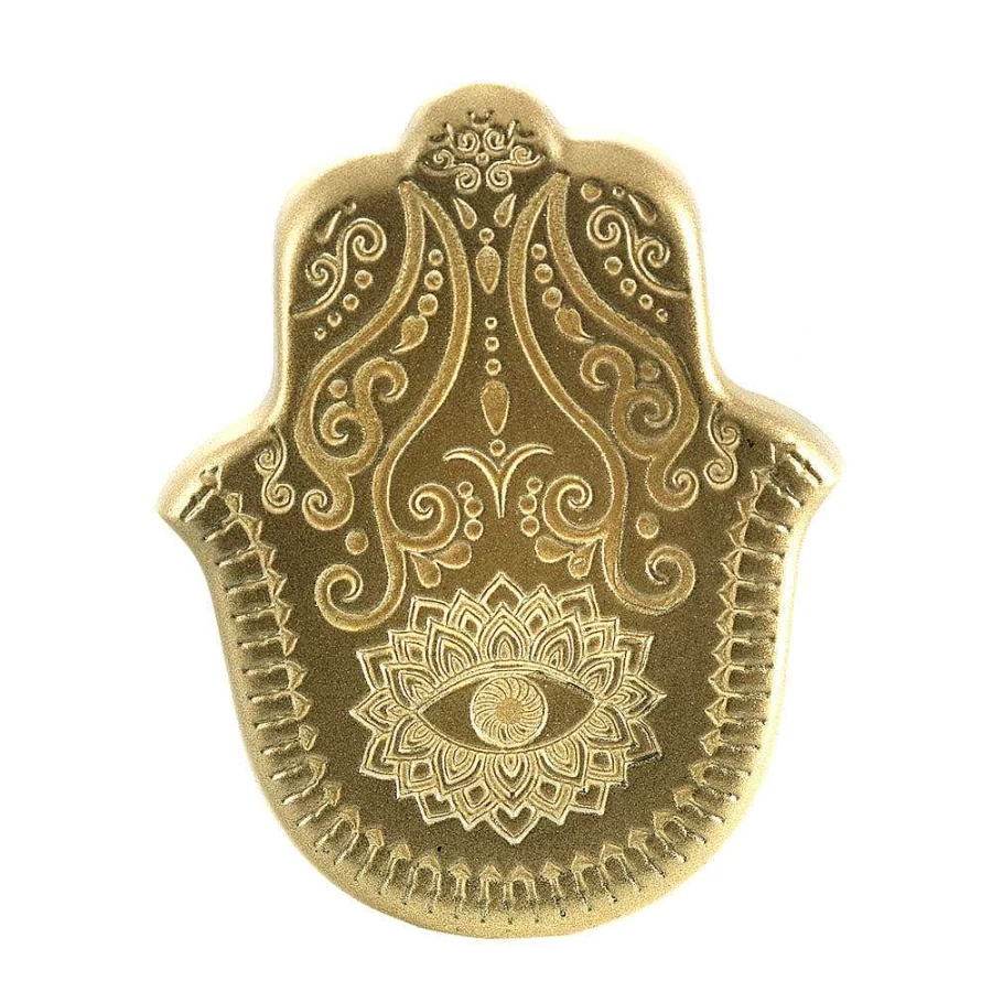 Wheel & Barrow Hamsa Decorative Plate - 21x17cm Black & Gold Metallic Wall Art for Home Decor