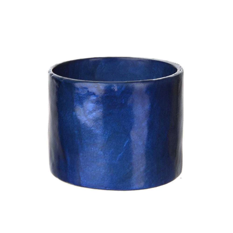 Wheel and Barrow Dark Blue Capiz Shell Napkin Ring Holder 3.5x4.5cm Coastal Table Decor