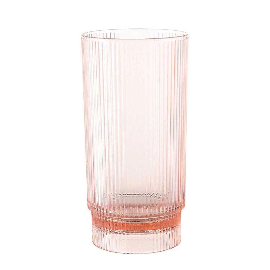 Wheel and Barrow Pink Acrylic Ribbed Highball Glass - 410ml, Shatter-Resistant Barware for Cocktails & Drinks