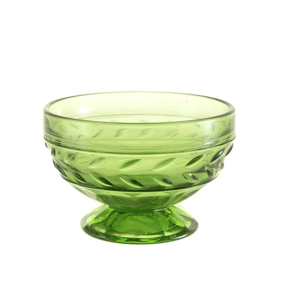 Wheel and Barrow Tuscan Green Glass Footed Bowl 230ml - Elegant Serving Bowl for Desserts and Salads