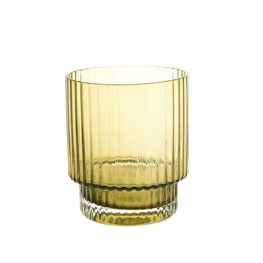 Wheel and Barrow Olive Green Tumbler Glass - 290ml Clear Optic Design for Drinks